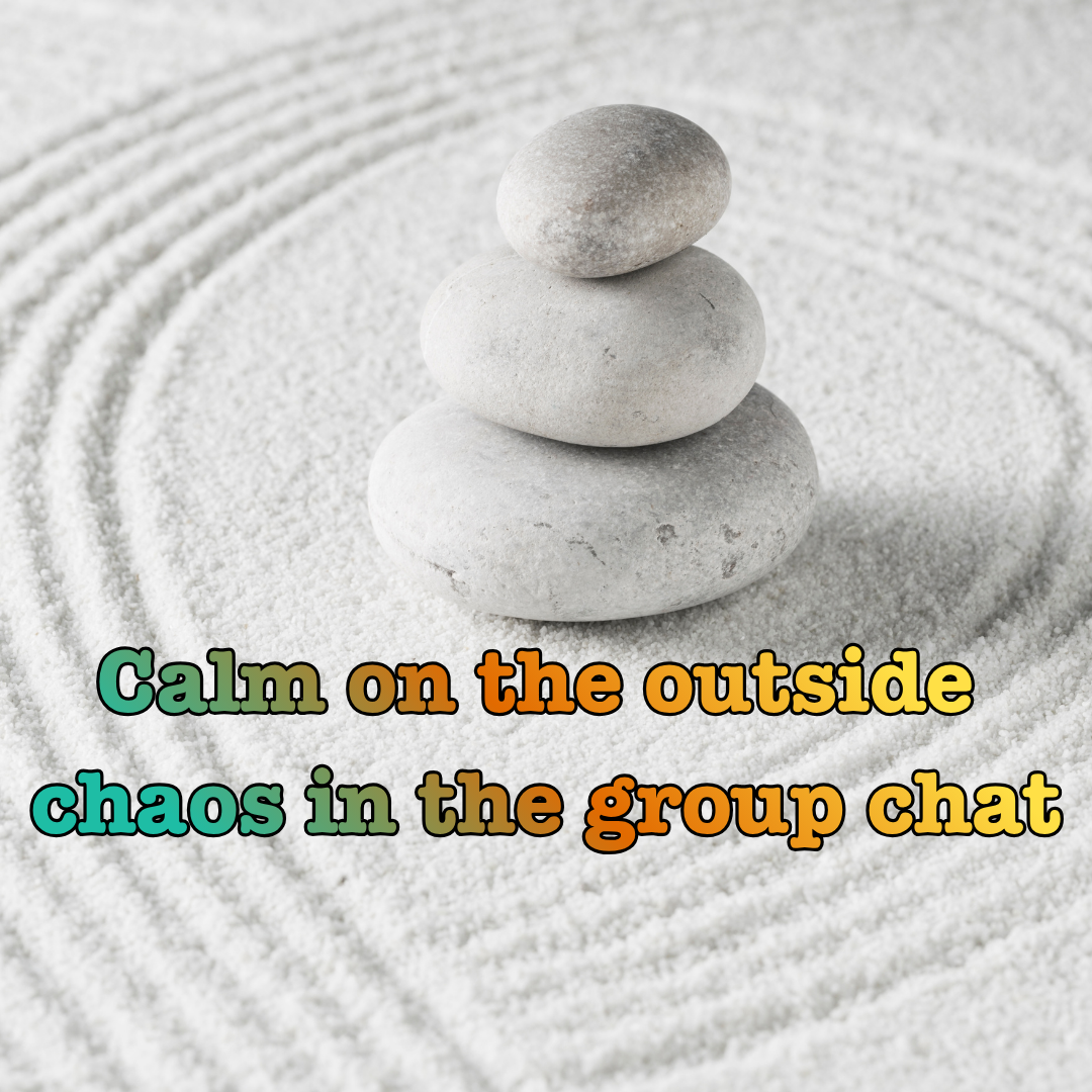 Garment-dyed Comfort Colors tee reading "Calm on the Outside, Chaos in the Group Chat", Soft Rebellion