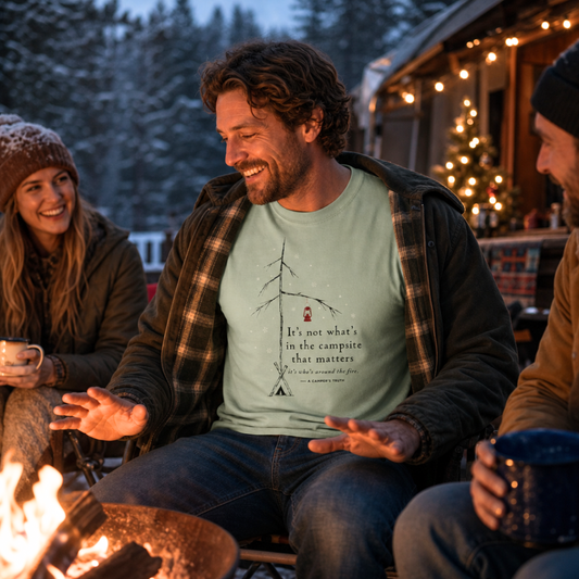 Bay garment-dyed Comfort Colors tee reading "it's not what's in the campsite that matters, it's who's around the fire", Soft Rebellion