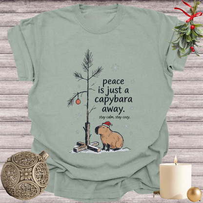 Bay garment-dyed Comfort Colors tee reading "peace is just a capybara away", Soft Rebellion