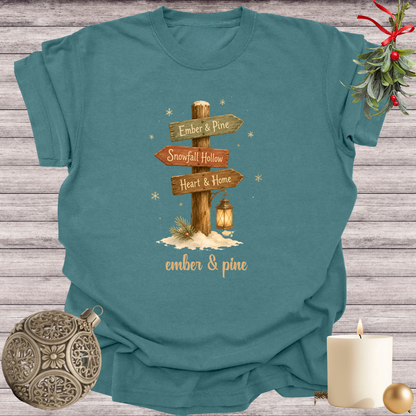 Blue Spruce garment-dyed Comfort Colors tee reading "ember & pine", Soft Rebellion