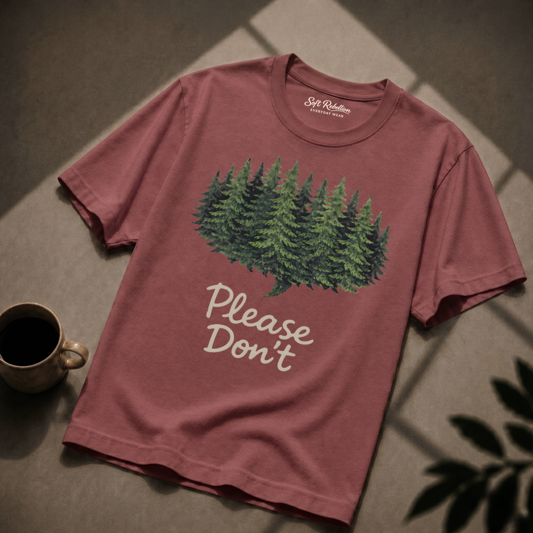Brick garment-dyed Comfort Colors tee reading "Please Don't", Soft Rebellion