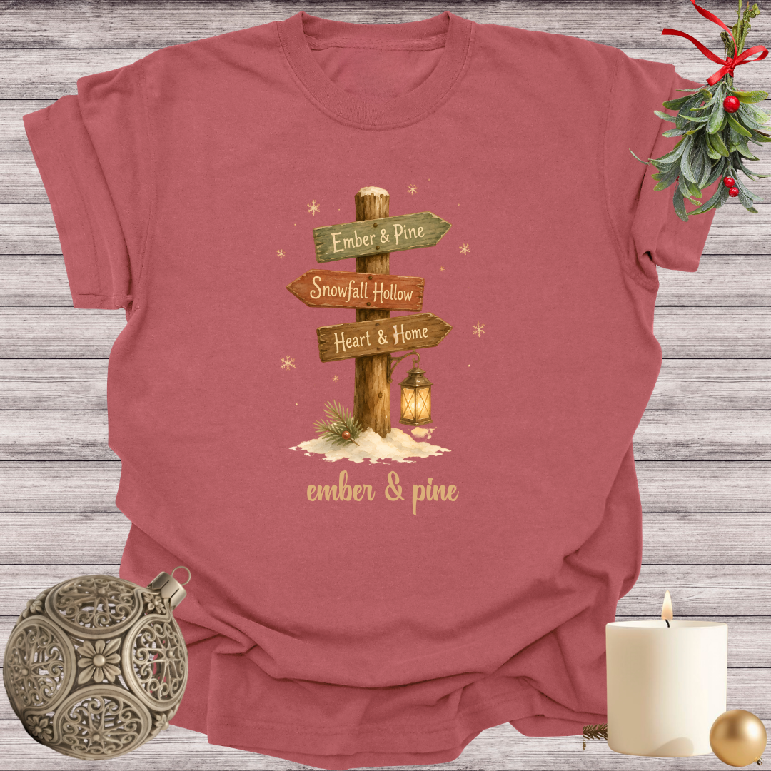 Brick garment-dyed Comfort Colors tee reading "ember & pine", Soft Rebellion