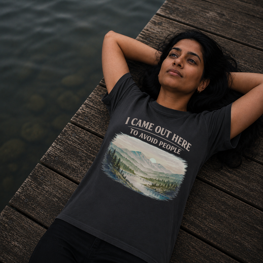 Graphite garment-dyed Comfort Colors tee reading "I Came Out Here to Avoid People", Soft Rebellion