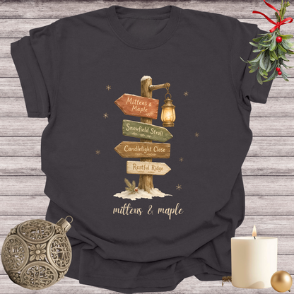 Graphite garment-dyed Comfort Colors tee reading "mittens & maple", Soft Rebellion