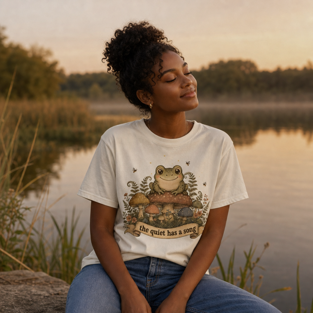 Ivory garment-dyed Comfort Colors tee reading "the quiet has a song", Soft Rebellion