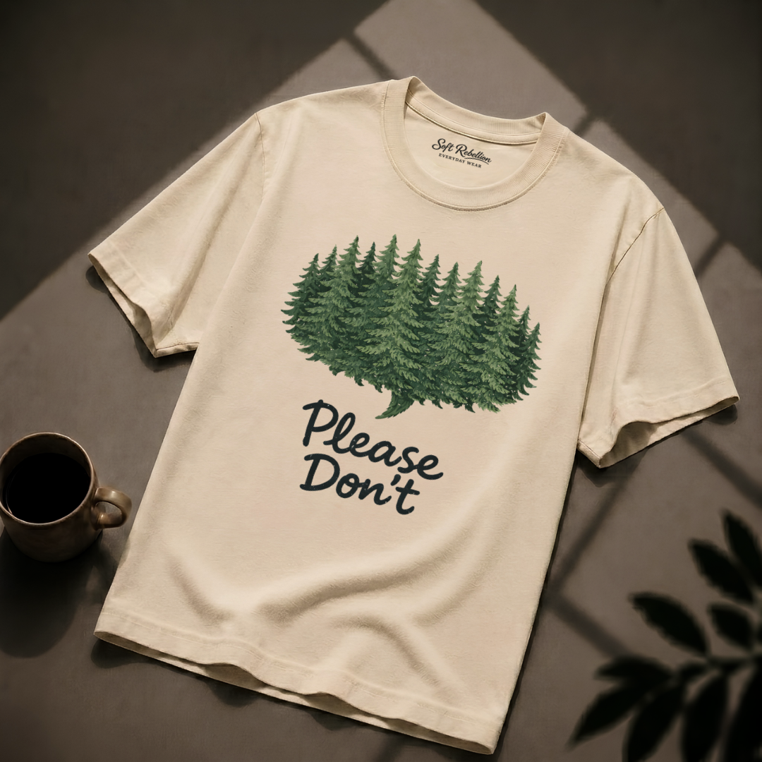 Ivory garment-dyed Comfort Colors tee reading "Please Don't", Soft Rebellion