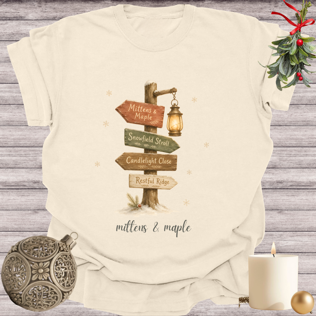 Ivory garment-dyed Comfort Colors tee reading "mittens & maple", Soft Rebellion