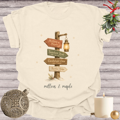 Ivory garment-dyed Comfort Colors tee reading "mittens & maple", Soft Rebellion