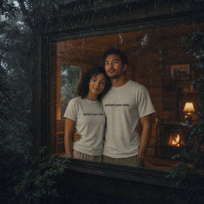 Bay garment-dyed Comfort Colors tee with "protect your calm" embroidered on the chest, Soft Rebellion